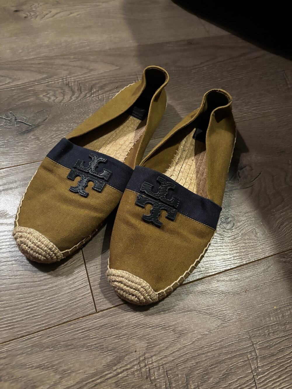 Tory Burch Canvas Espadrille Flats Olive Green Navy Women’s Size 11